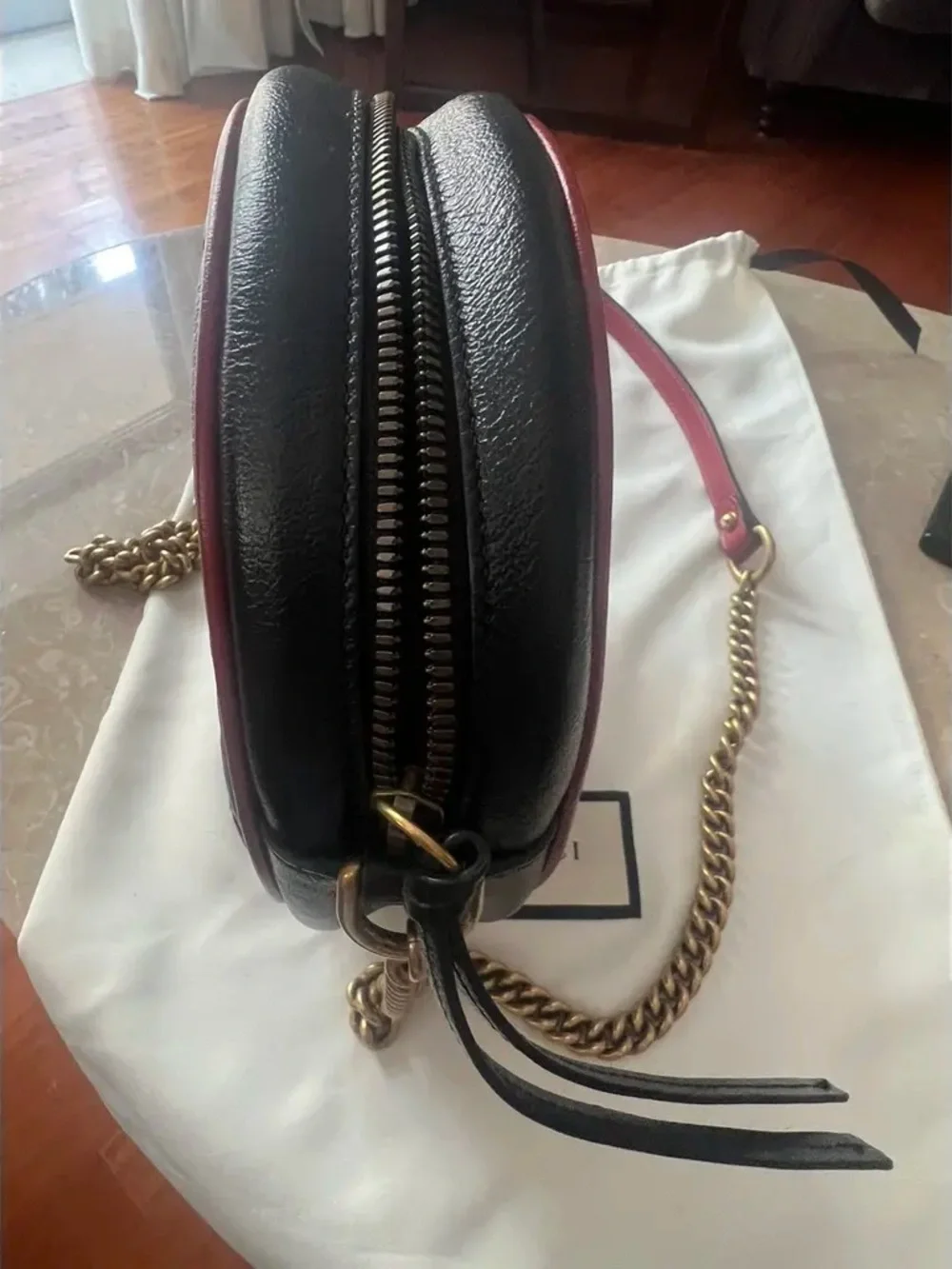 Gucci Marmont Round Crossbody Bag Diagonal Quilted Leather Mini